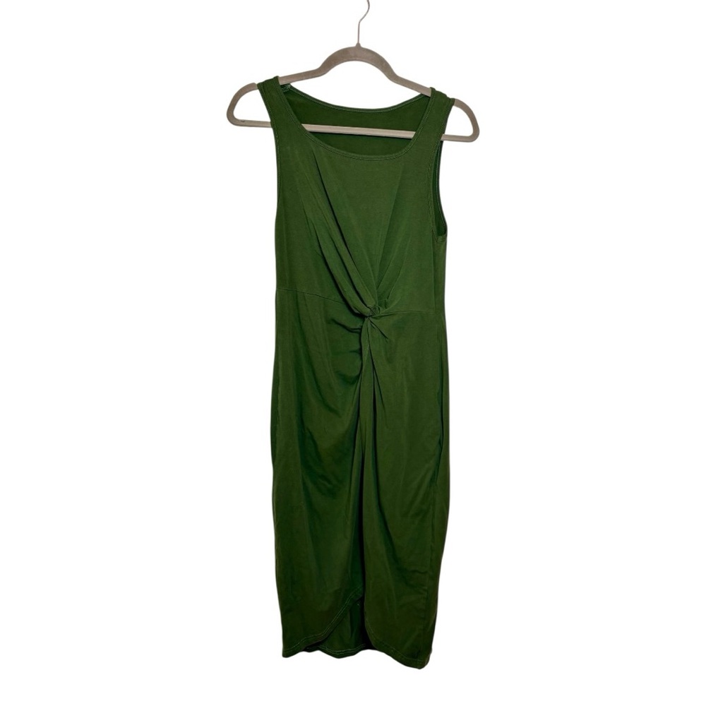 Forest Green Knot Front Midi Dress Sleeveless Ruched Large